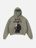 Bad Bunny Print Slant Pockets Hoodie