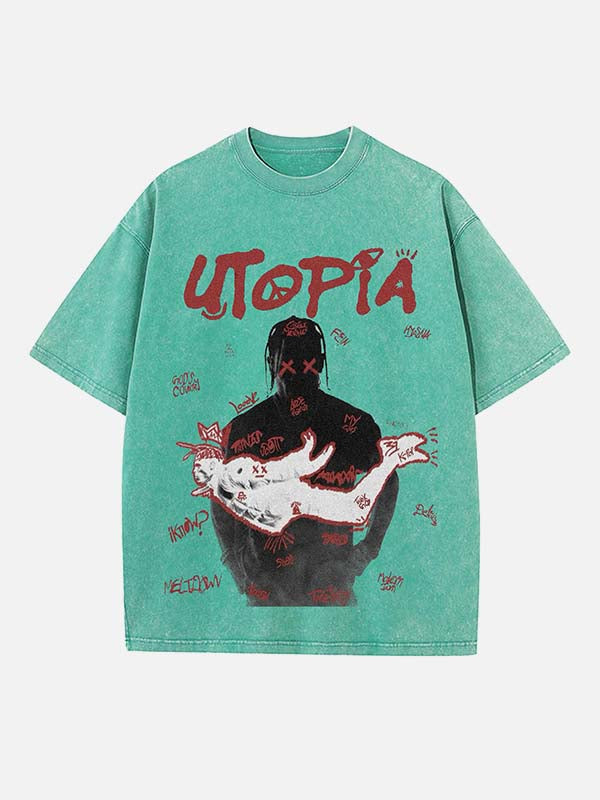 Travis Scott Print Round Neck T-shirt