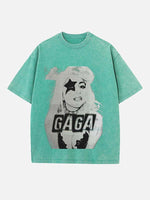 Lady Gaga Print Round Neck T-shirt