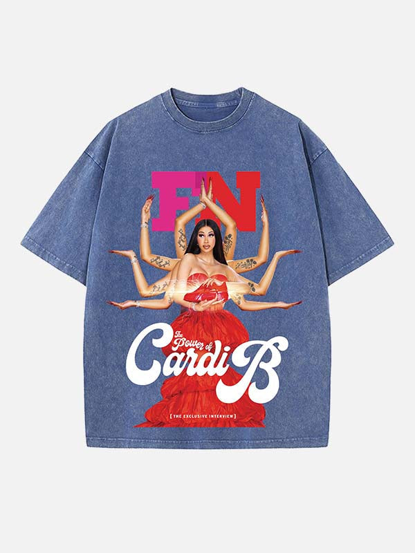 Cardi B Print Round Neck T-shirt