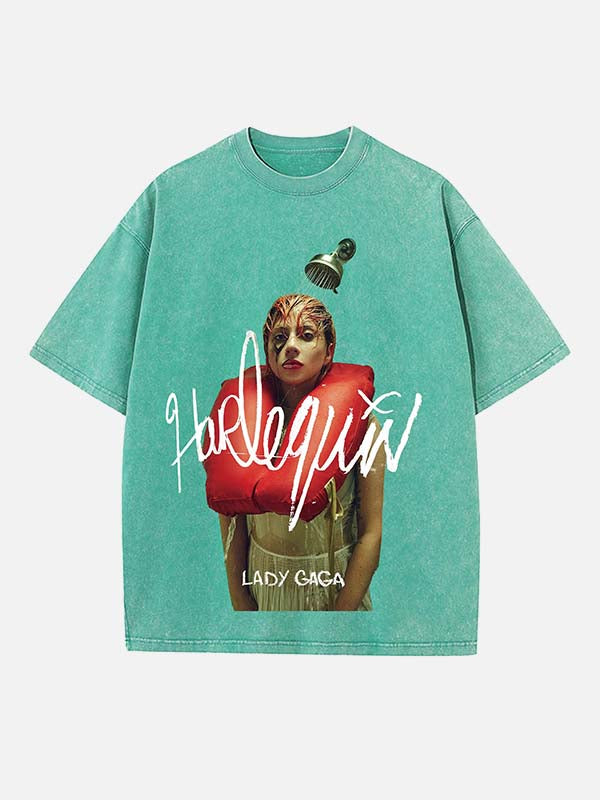 Lady Gaga Print Round Neck T-shirt