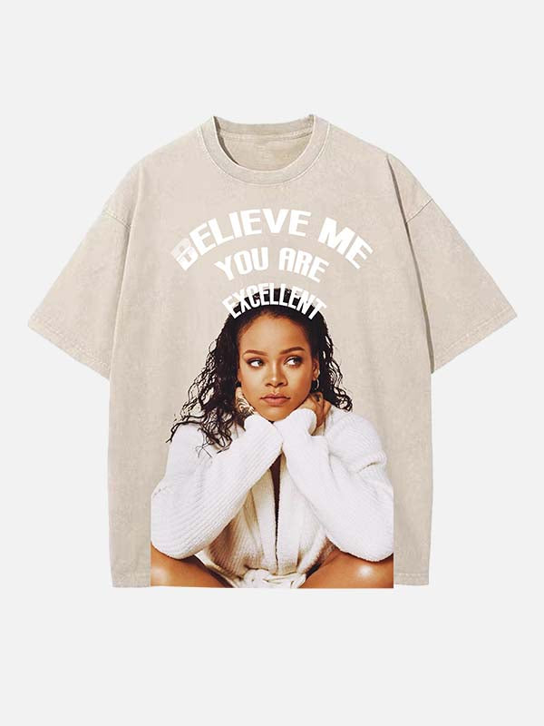 Rihanna Print Round Neck T-shirt