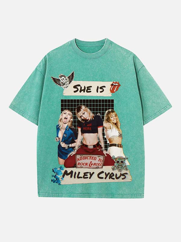 Miley Cyrus Print Round Neck T-shirt