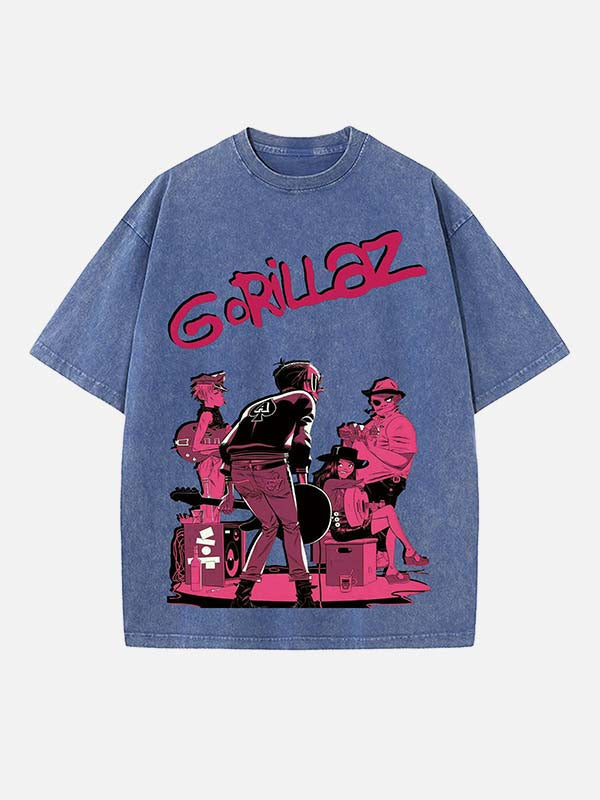 Gorillaz Print Round Neck T-shirt