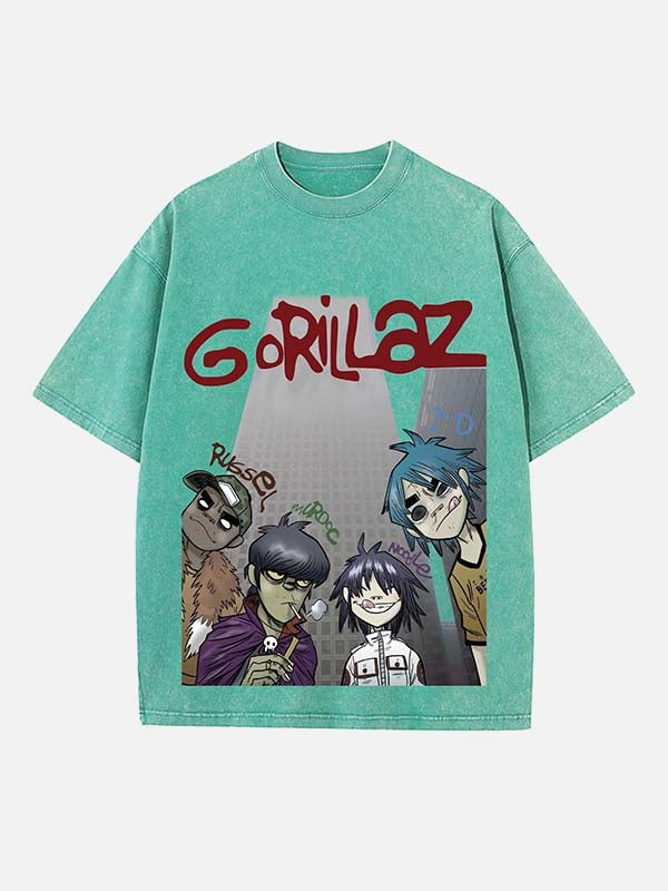 Gorillaz Print Round Neck T-shirt