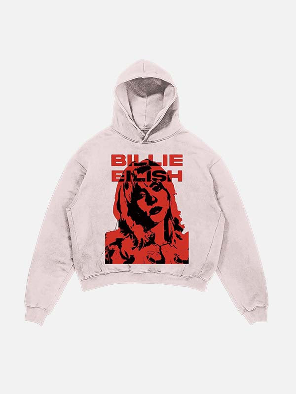 Billie Eilish Print Slant Pockets Hoodie