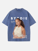 Alicia Keys Print Round Neck T-shirt