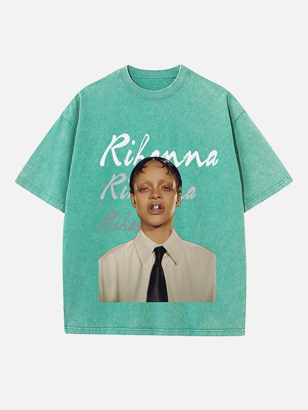 Rihanna Print Round Neck T-shirt