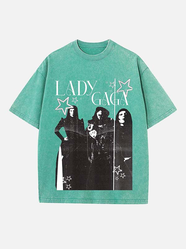 Lady Gaga Print Round Neck T-shirt