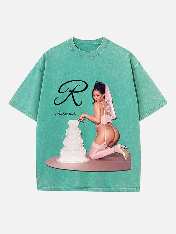 Rihanna Print Round Neck T-shirt