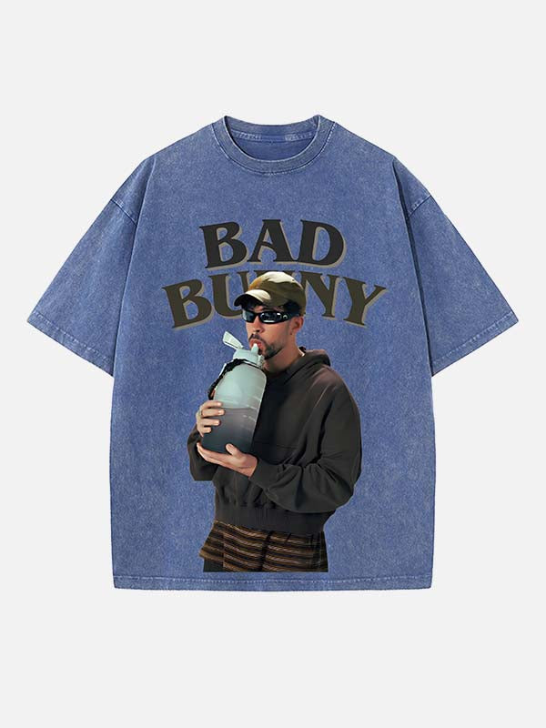 Bad Bunny Print Round Neck T-shirt