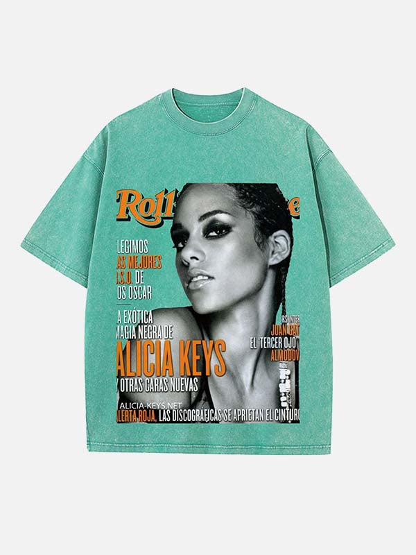 Alicia Keys Print Round Neck T-shirt