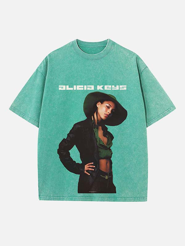 Alicia Keys Print Round Neck T-shirt