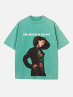 Alicia Keys Print Round Neck T-shirt
