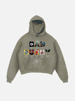 Bad Bunny Print Slant Pockets Hoodie