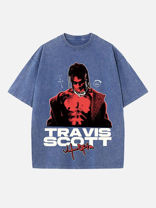 Travis Scott Print Round Neck T-shirt