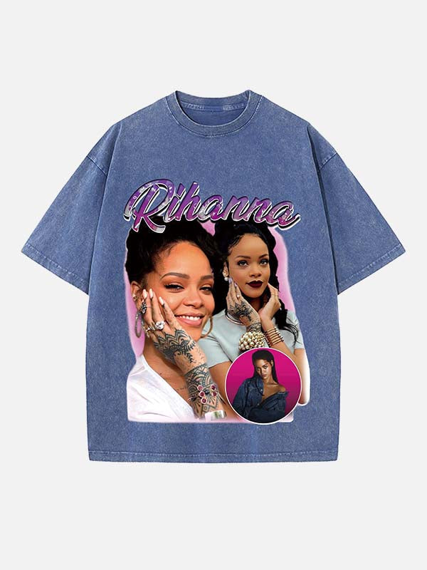 Rihanna Print Round Neck T-shirt