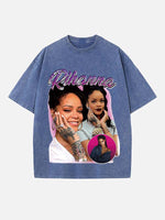 Rihanna Print Round Neck T-shirt