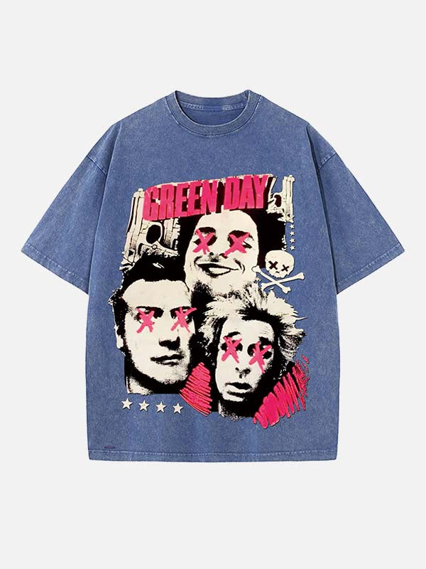 Green Day Print Round Neck T-shirt