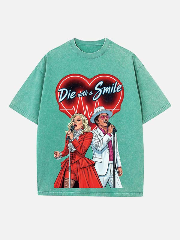 Lady Gaga & Bruno Mars Print Round Neck T-shirt