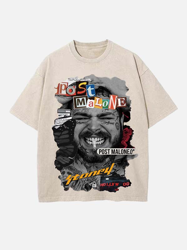 Post Malone Print Round Neck T-shirt