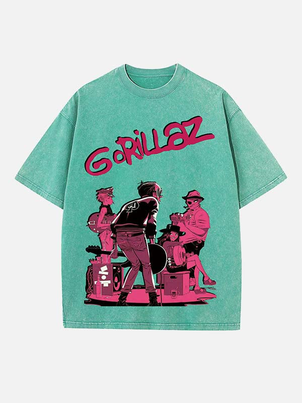 Gorillaz Print Round Neck T-shirt