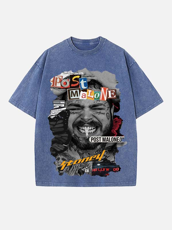 Post Malone Print Round Neck T-shirt