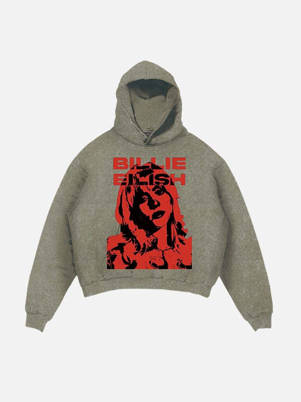 Billie Eilish Print Slant Pockets Hoodie