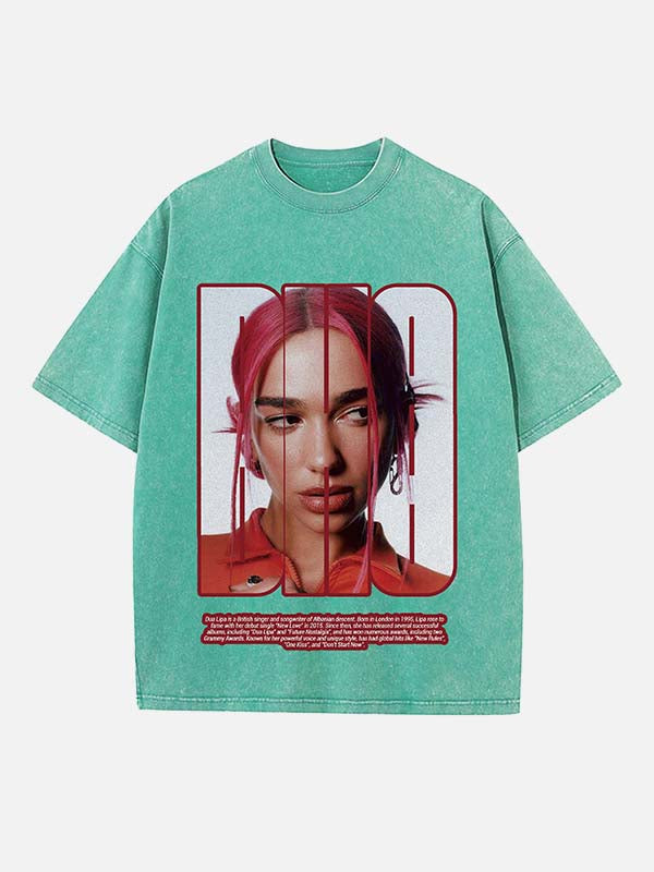 Dua Lipa Print Round Neck T-shirt