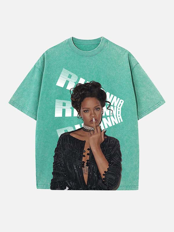 Rihanna Print Round Neck T-shirt
