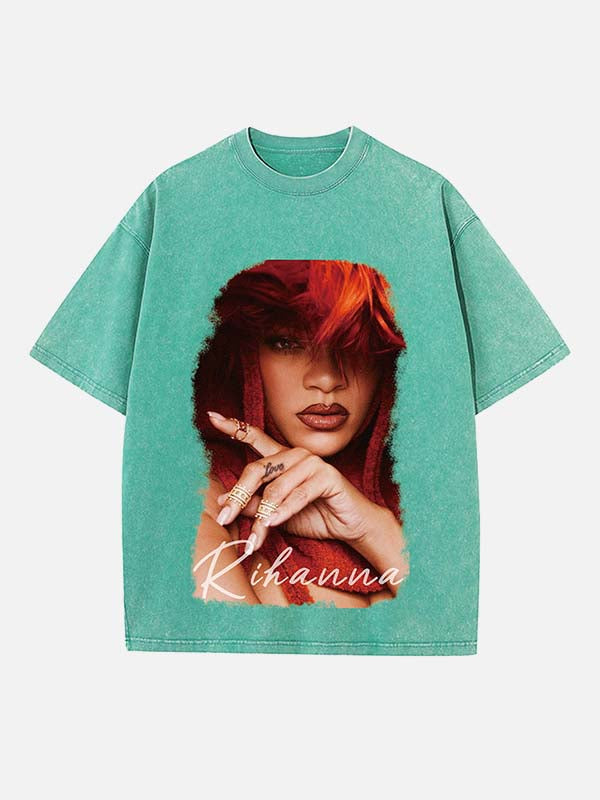 Rihanna Print Round Neck T-shirt
