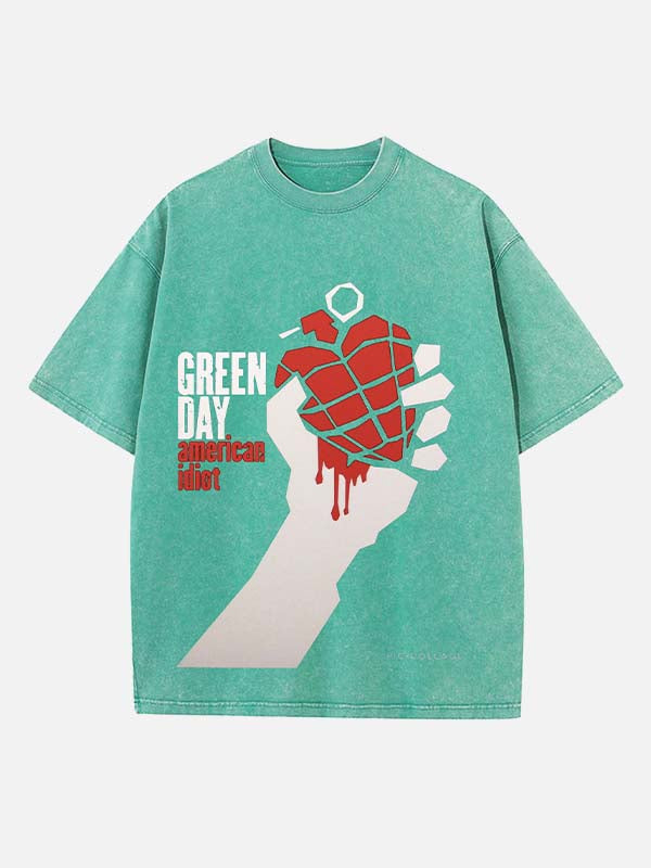 Green Day Print Round Neck T-shirt