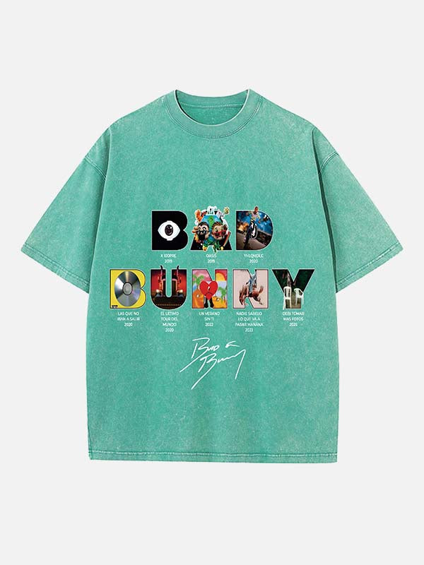 Bad Bunny Print Round Neck T-shirt