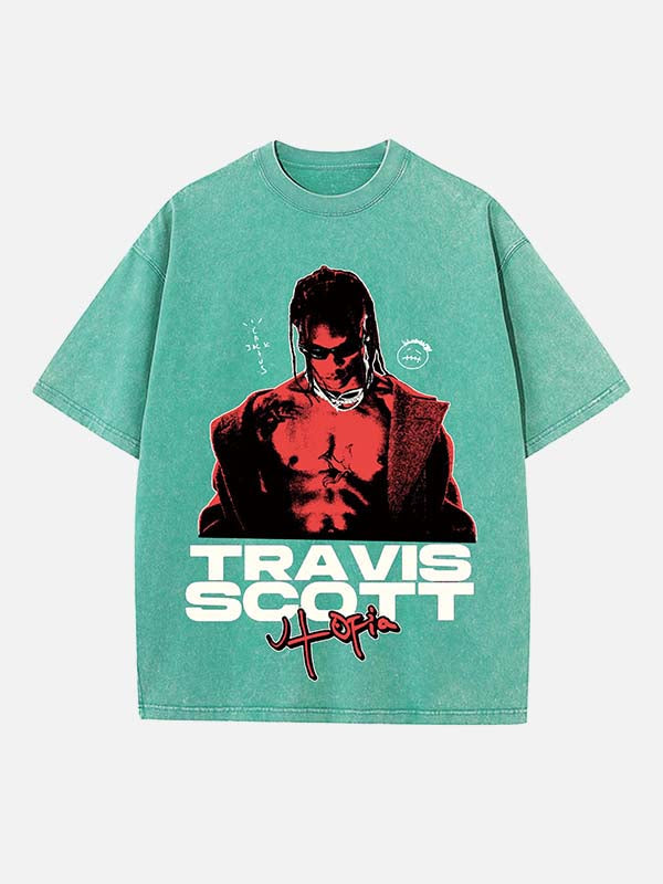 Travis Scott Print Round Neck T-shirt