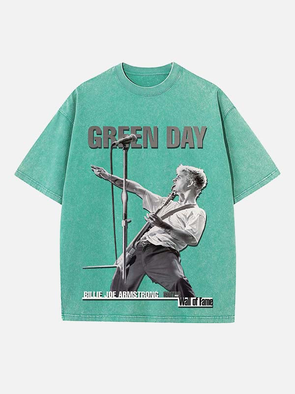 Green Day Print Round Neck T-shirt