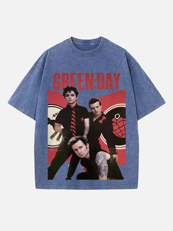 Green Day Print Round Neck T-shirt