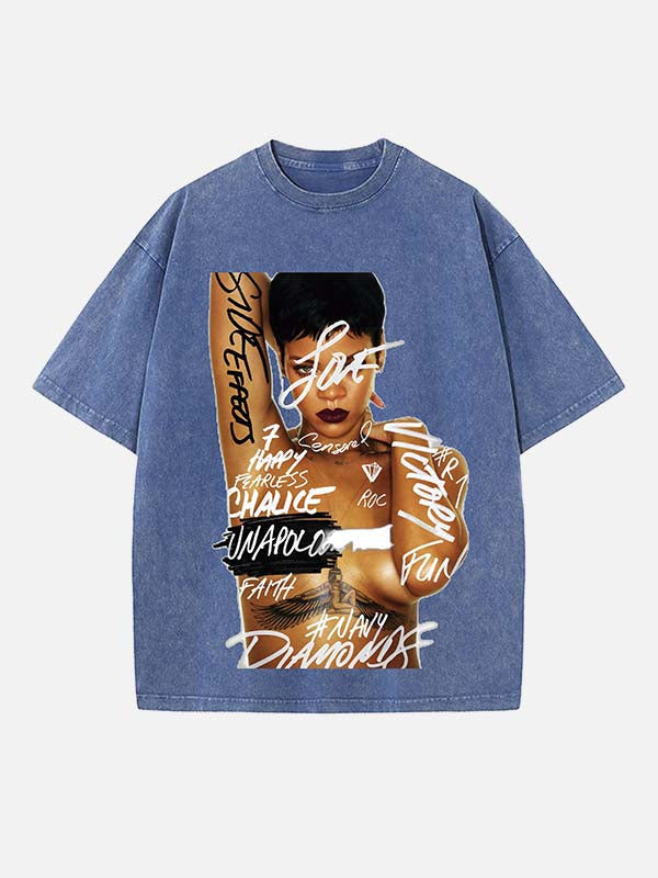Rihanna Print Round Neck T-shirt