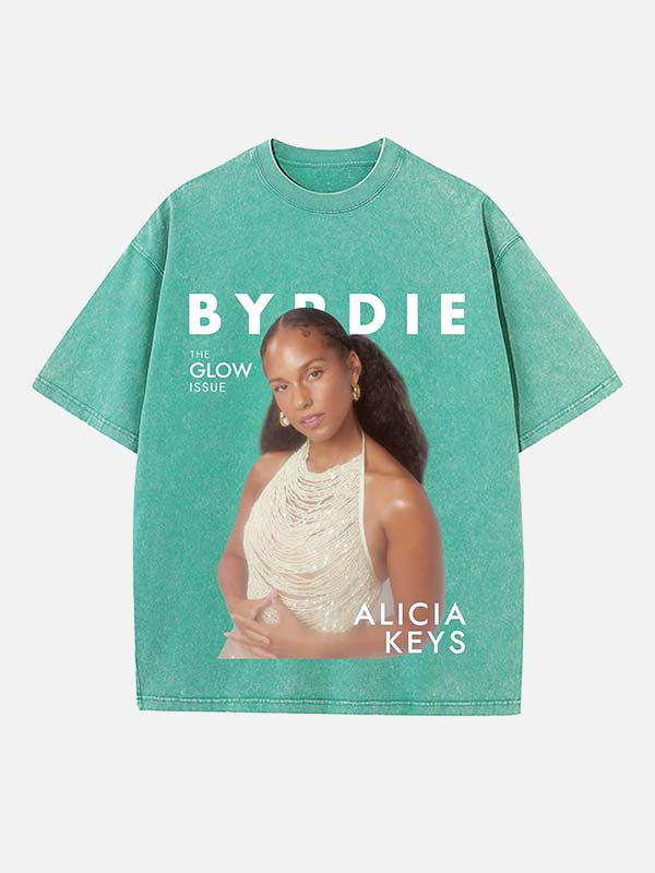 Alicia Keys Print Round Neck T-shirt
