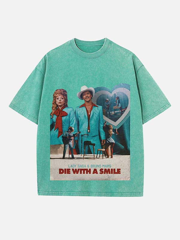 Lady Gaga & Bruno Mars Print Round Neck T-shirt