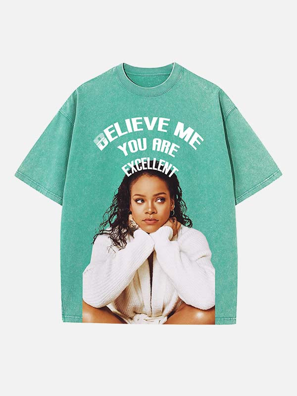 Rihanna Print Round Neck T-shirt