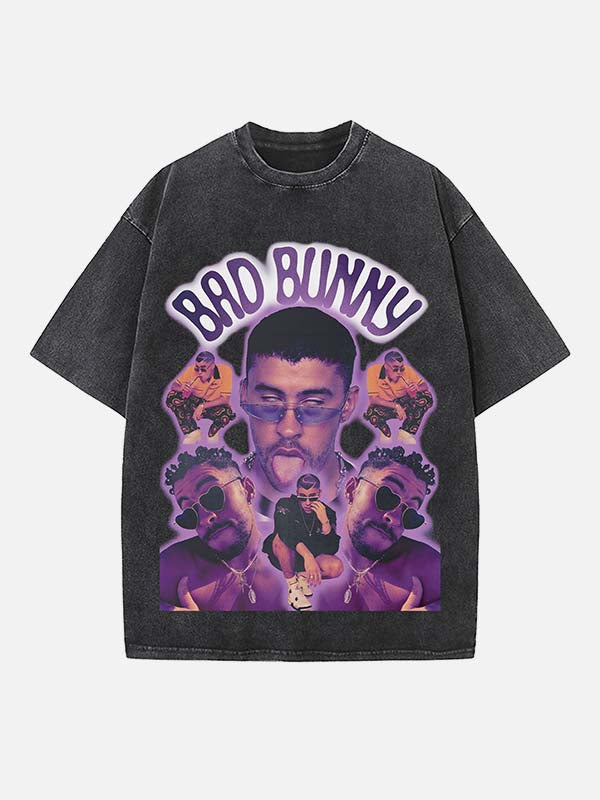 Bad Bunny Print Round Neck T-shirt