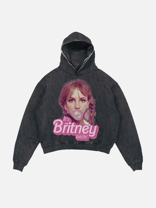 Britney Spears Print Slant Pockets Hoodie