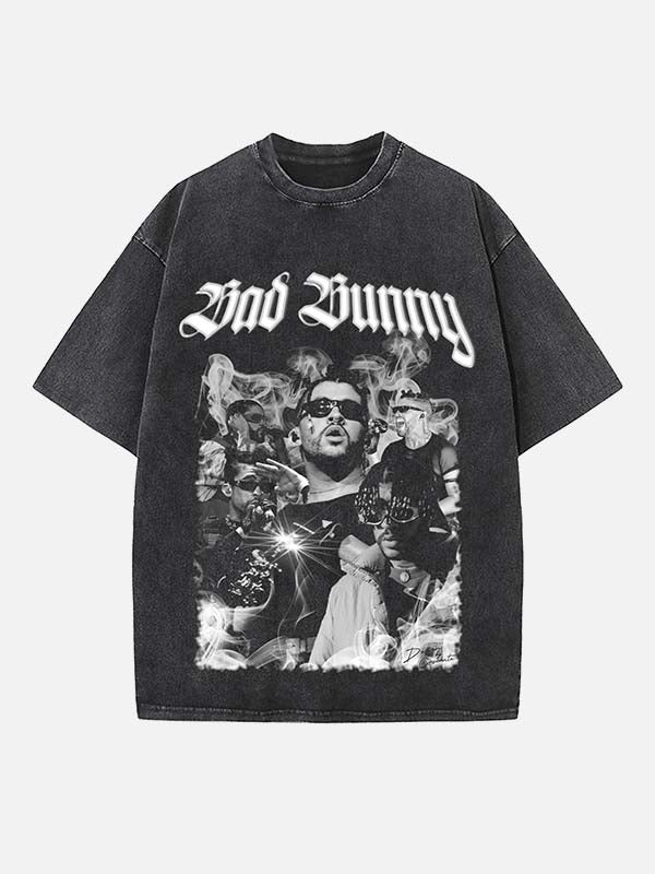 Bad Bunny Print Round Neck T-shirt