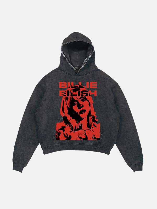 Billie Eilish Print Slant Pockets Hoodie