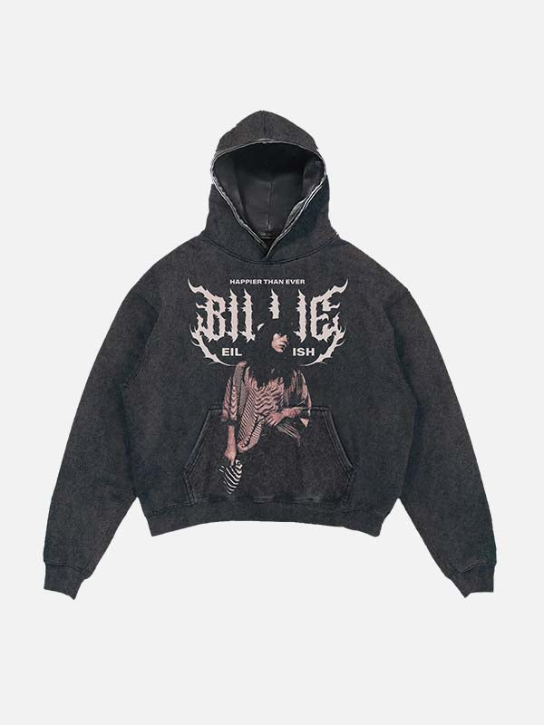 Billie Eilish Print Slant Pockets Hoodie