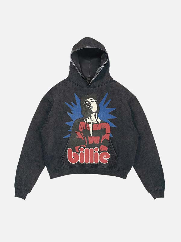 Billie Eilish Print Slant Pockets Hoodie