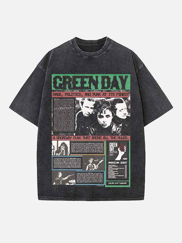 Green Day Print Round Neck T-shirt