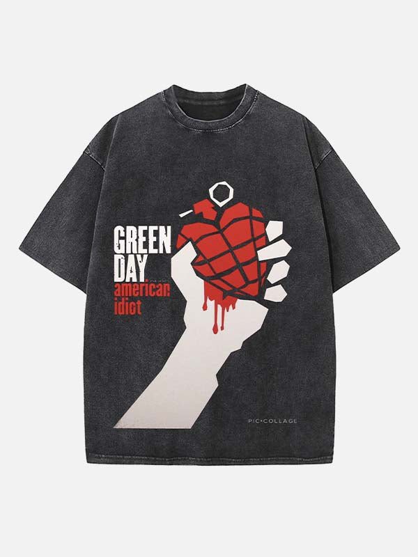 Green Day Print Round Neck T-shirt