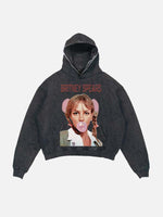 Britney Spears Print Slant Pockets Hoodie