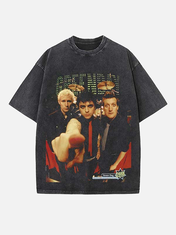 Green Day Print Round Neck T-shirt